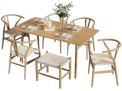 新中式长方形餐桌椅组合3d模型 新中式长方形餐桌椅组合