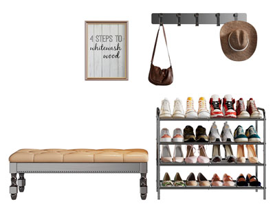 现代玄关鞋架 换鞋凳子 墙面衣钩