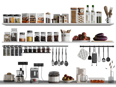 现代调料瓶 厨具组合 咖啡机 厨房用品摆件组合