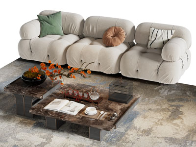 侘寂风多人沙发 茶几组合3d模型 侘寂风多人沙发 茶几组合