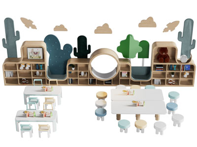 现代儿童装饰柜 儿童桌椅组合3d模型 现代儿童装饰柜 儿童桌椅组合