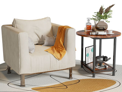 现代单人沙发 边几