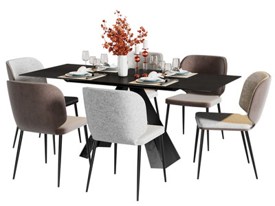 现代长方形餐桌椅组合3d模型 现代长方形餐桌椅组合