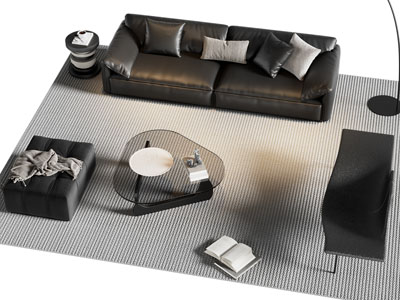 现代双人沙发 贵妃椅和茶几组合