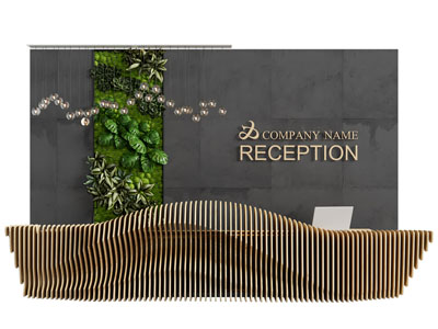 现代前台接待台 植物背景墙3d模型 现代前台接待台 植物背景墙