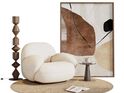 侘寂风奶油风单人沙发 地画