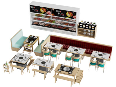 现代饭店卡座餐桌椅组合3d模型 现代饭店卡座餐桌椅组合