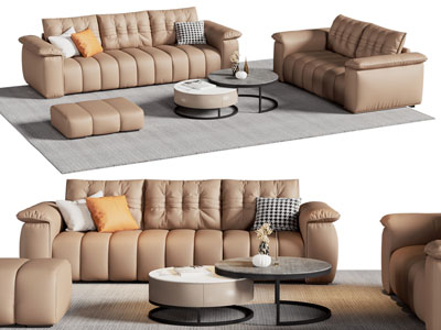 现代多人沙发 茶几组合3d模型 现代多人沙发 茶几组合