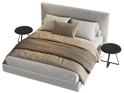 现代布艺双人床 床头几