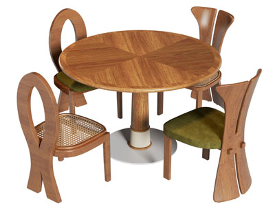 侘寂风中古圆形餐桌椅组合3d模型 侘寂风中古圆形餐桌椅组合