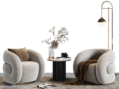 现代单人沙发 边几