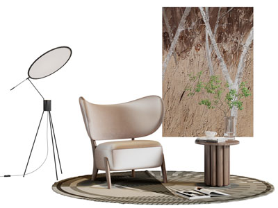 现代休闲椅子 边几 挂画