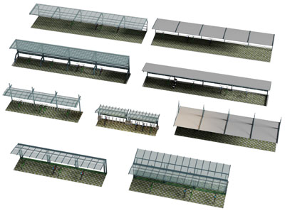 现代停车棚 直行车车棚3d模型 现代停车棚 直行车车棚