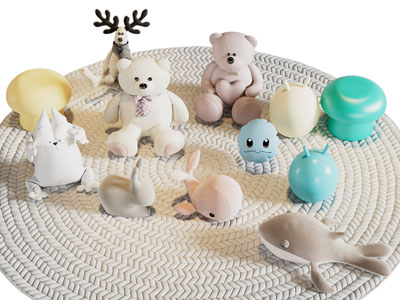 现代儿童玩偶玩具 摆件组合3d模型 现代儿童玩偶玩具 摆件组合