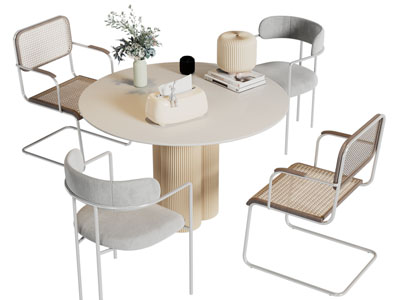 现代圆形餐桌椅组合3d模型 现代圆形餐桌椅组合