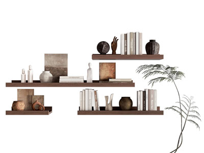 侘寂风墙面书本 饰品置物书架 墙饰3d模型 侘寂风墙面书本 饰品置物书架 墙饰