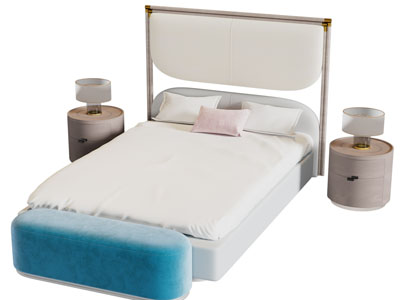 新中式双人床 床头柜