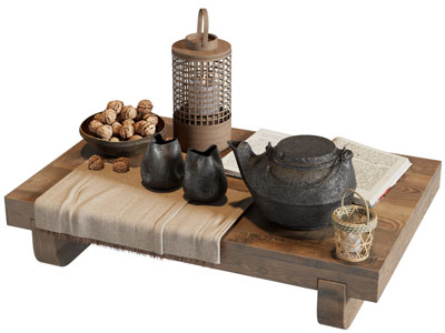 侘寂风茶壶 茶杯 烛台 坚果摆件组合3d模型 侘寂风茶壶 茶杯 烛台 坚果摆件组合