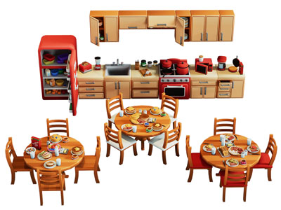 现代卡通厨房 卡通场景3d模型 现代卡通厨房 卡通场景