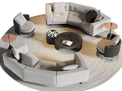 现代多人沙发 休闲椅子和茶几组合