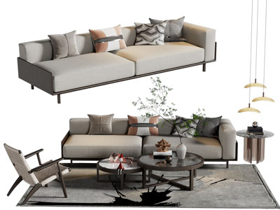 新中式双人沙发 休闲椅子和茶几组合