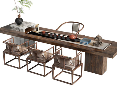 新中式中古风茶桌椅组合3d模型 新中式中古风茶桌椅组合