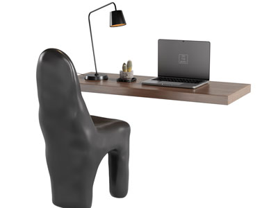 侘寂风书桌椅组合3d模型 侘寂风书桌椅组合