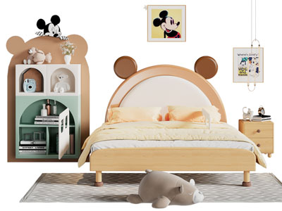 现代儿童双人床 床头柜 装饰柜