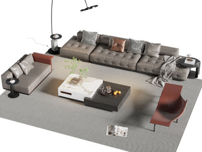 现代多人沙发 双人沙发和茶几组合