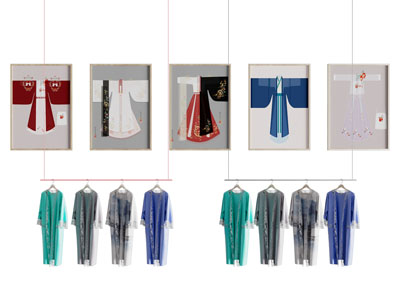 现代传统衣服衣架美陈3d模型 现代传统衣服衣架美陈