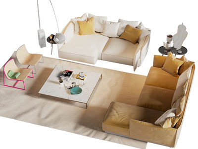 现代多人 双人沙发 休闲椅子和茶几组合