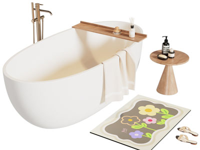 现代奶油风浴缸浴盆 边几
