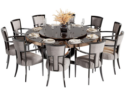 新中式圆形餐桌椅组合3d模型 新中式圆形餐桌椅组合