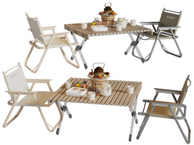 现代户外营地可折叠餐桌椅组合3d模型 现代户外营地可折叠餐桌椅组合