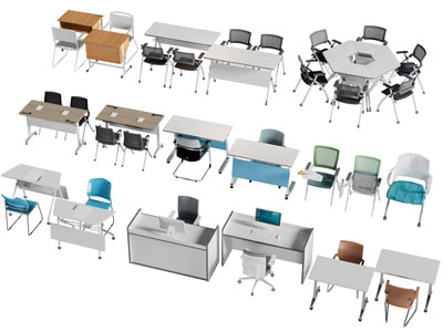 现代会议室桌椅 培训室桌椅组合3d模型 现代会议室桌椅 培训室桌椅组合