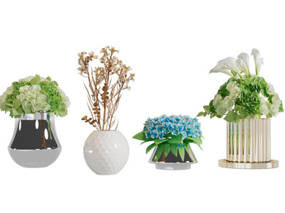 现代花瓶花卉摆件组合3d模型 现代花瓶花卉摆件组合