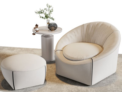 现代单人沙发 脚踏 边几