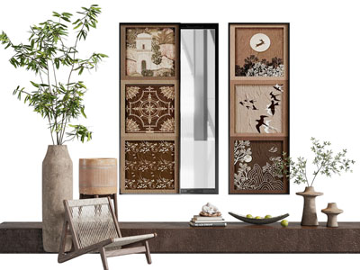 侘寂风装饰挂画 休闲椅子3d模型 侘寂风装饰挂画 休闲椅子