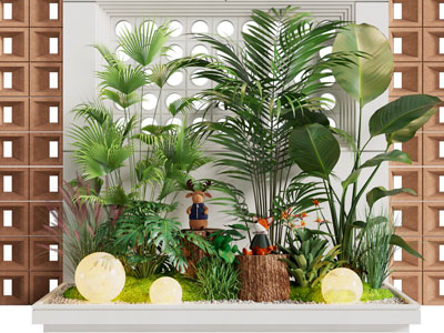 侘寂风植物 月球灯 室内景观园艺小品