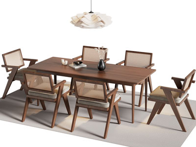 侘寂风中古风餐桌椅组合3d模型 侘寂风中古风餐桌椅组合