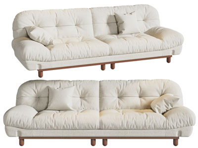 现代奶油风布艺多人沙发3d模型 现代奶油风布艺多人沙发