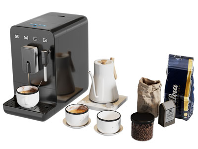 现代咖啡机 手冲咖啡壶 咖啡杯摆件组合3d模型 现代咖啡机 手冲咖啡壶 咖啡杯摆件组合