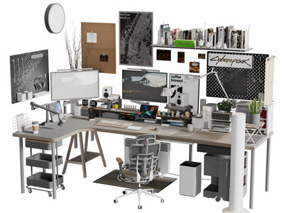 现代转角办公桌椅组合3d模型 现代转角办公桌椅组合