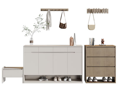 现代玄关鞋柜 墙面衣钩