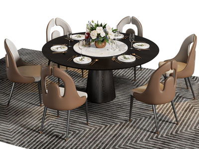 现代圆形餐桌椅组合3d模型 现代圆形餐桌椅组合