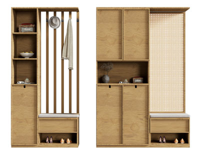 现代侘寂风玄关实木鞋柜