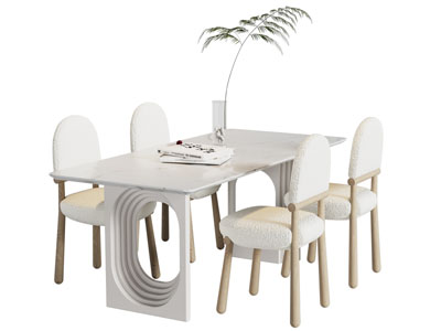 侘寂风奶油风餐桌椅组合3d模型 侘寂风奶油风餐桌椅组合