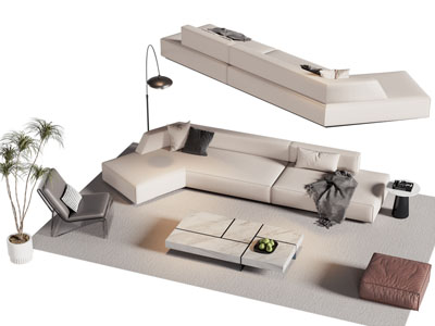 现代转角多人沙发 休闲椅子和茶几组合