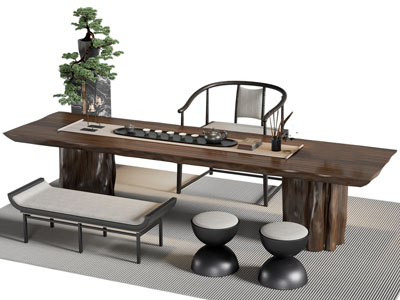 新中式茶桌椅组合3d模型 新中式茶桌椅组合