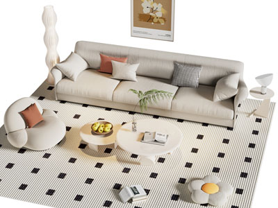 现代奶油风多人沙发 懒人沙发和茶几组合